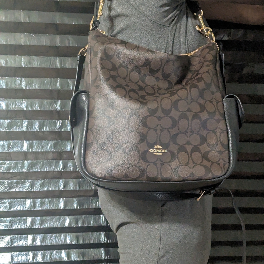 Coach Brown and Black Signature Shoulder Bag